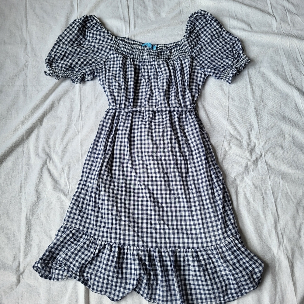 Gingham Cottagecore Puff Sleeve Ruffle Tiered Short Sleeve Dress